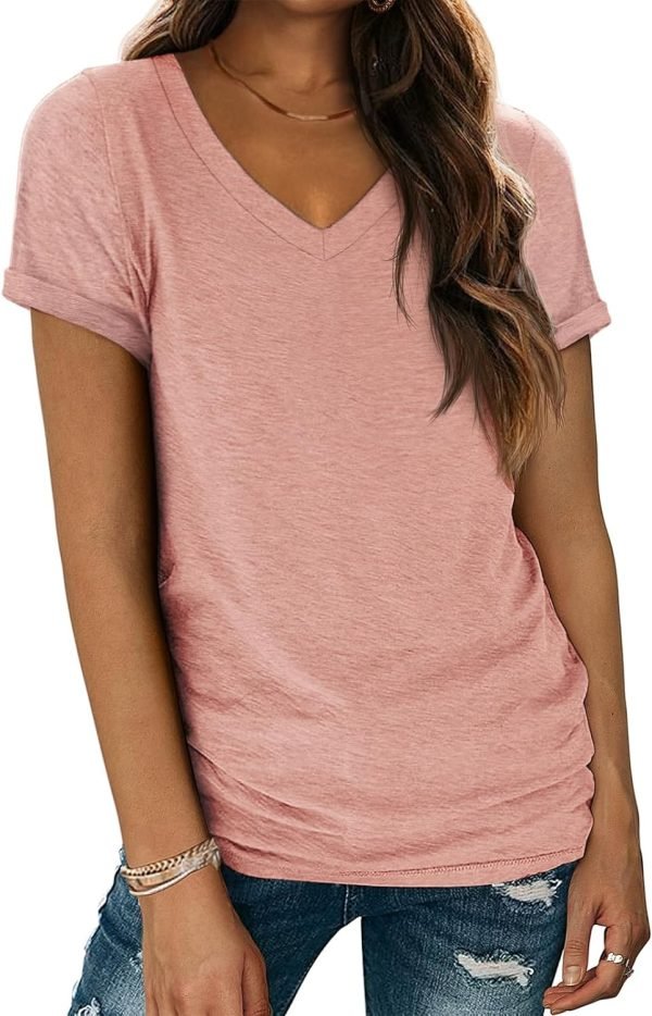 T Shirts Short Saonta V Neck Tees for Women Fashion Tops Trendy Lightweight Soft Casual Summer Outfits Clothes 2024