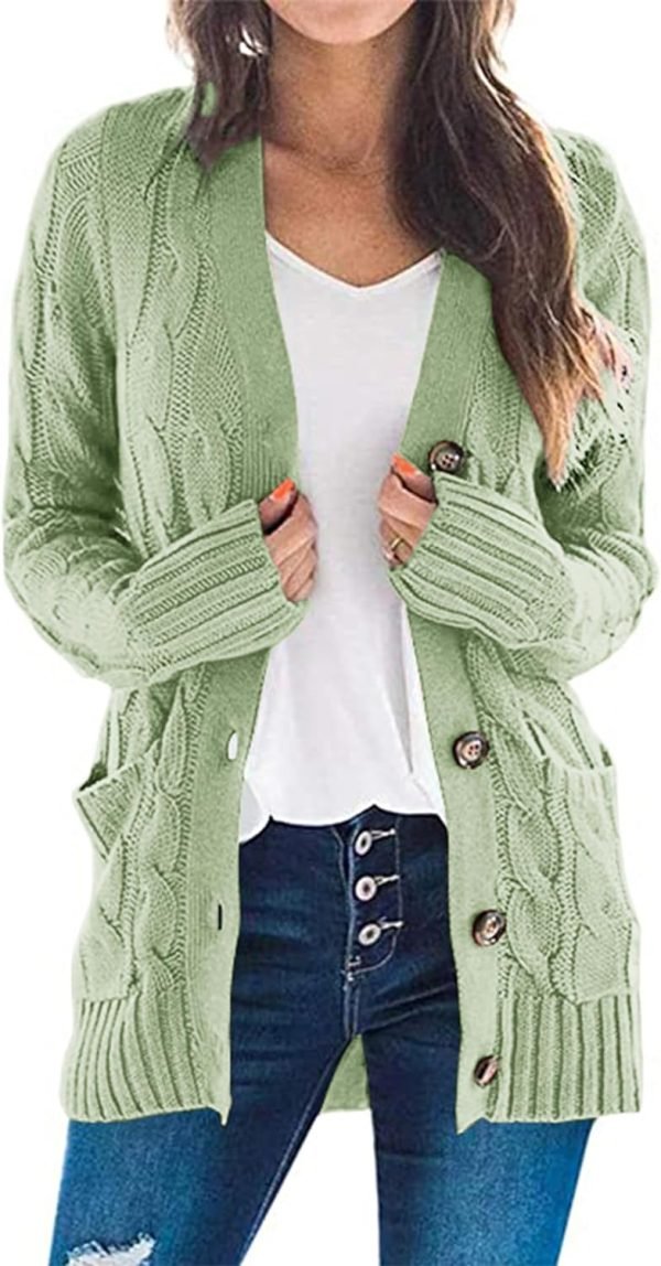 Womens Open Front Cardigan Fashion Button Down Cable Knit Chunky Outwear Coats