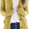 Womens Open Front Cardigan Fashion Button Down Cable Knit Chunky Outwear Coats