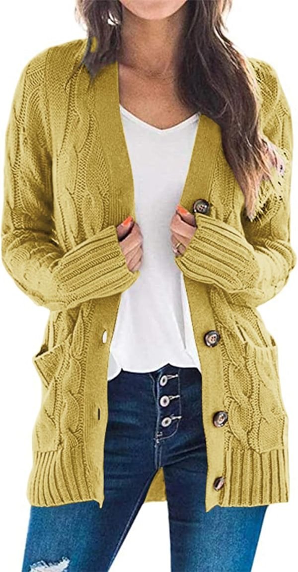 Womens Open Front Cardigan Fashion Button Down Cable Knit Chunky Outwear Coats
