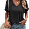 Women's Tshirts V Neck Short Saonta Summer Tops Casual Basic Tee Shirts
