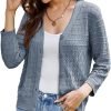 2024 Women's 3/4 Saonta Crochet Knit Button Down Cardigan Cropped Shrug Bolero Lightweight Sweaters Tops