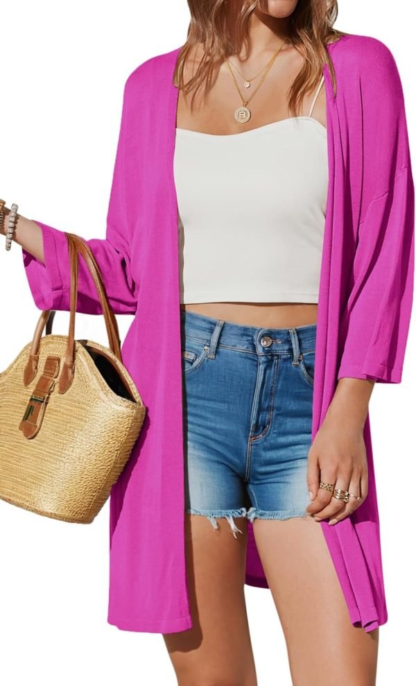 Womens 2024 Casual 3/4 Short Saonta Open Front Cardigan Lightweight Kimono Summer Beach Outfits