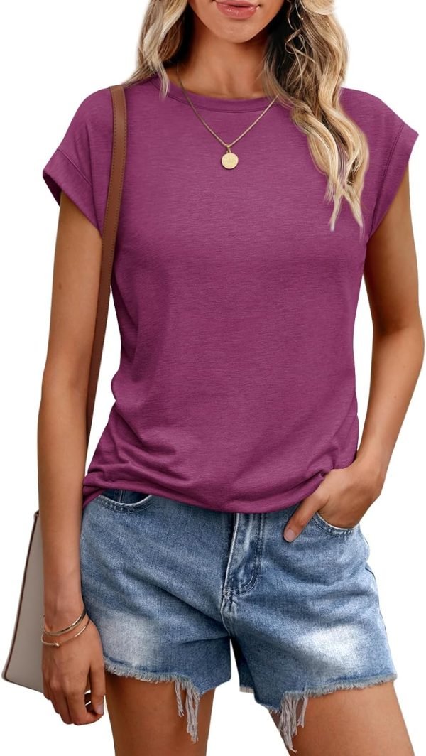 Womens Tops Casual Dressy Basic T Shirts Loose Fit Crewneck Cap Saonta Tee Summer Outfits 2024
