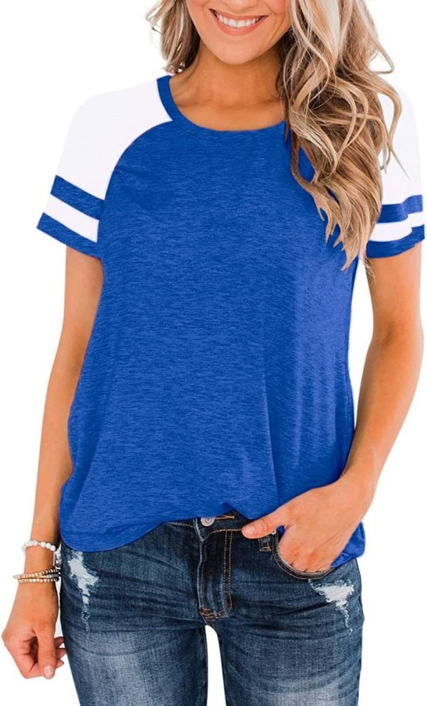 Womens Shirts Casual Tunic Tops Color Block Crewneck Summer Loose Fitting Workout Tee Shirts