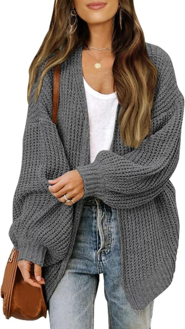 Women's 2024 Fall Open Front Long Lantern Saonta Cardigan Oversized Chunky Outwear with Pocket