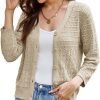 2024 Women's 3/4 Saonta Crochet Knit Button Down Cardigan Cropped Shrug Bolero Lightweight Sweaters Tops