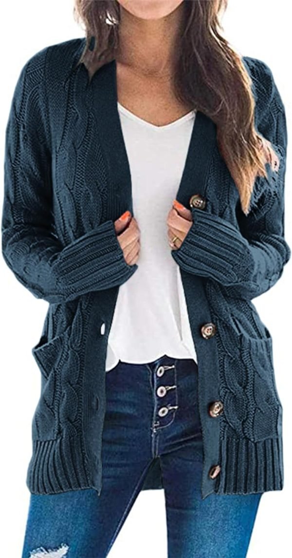 Womens Open Front Cardigan Fashion Button Down Cable Knit Chunky Outwear Coats