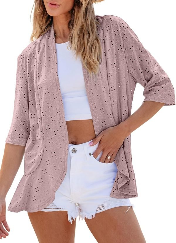 Lightweight Summer Cardigan for Women Spring Netted Knit Ruffle Half Saonta Kimono Cover Ups