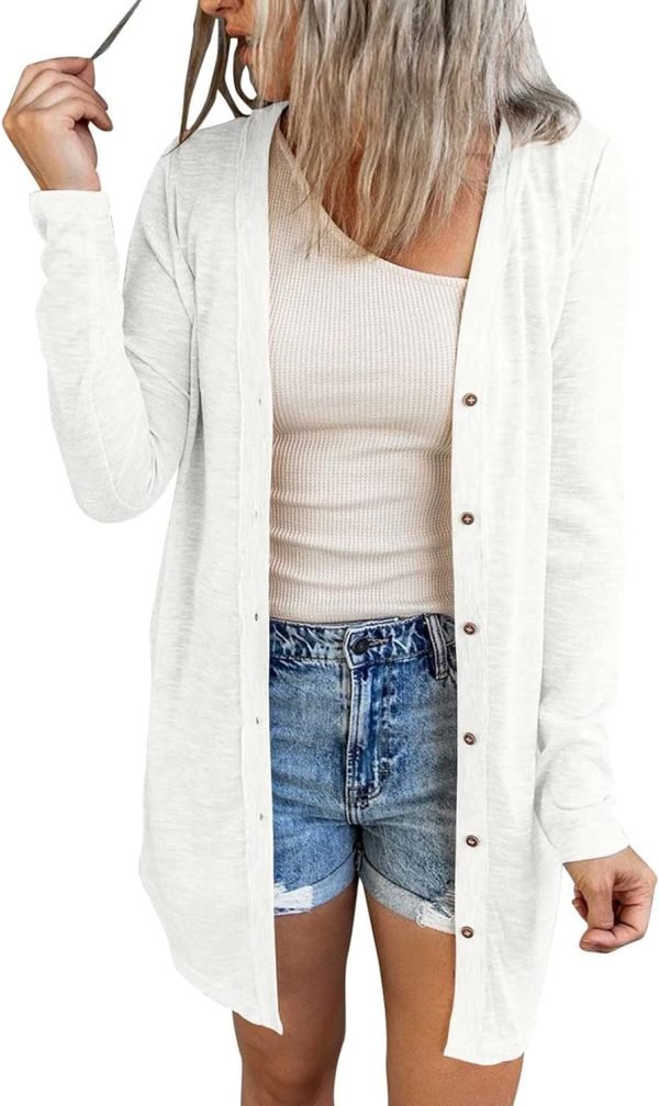 Women's Open Front Lightweight Cardigan Long Saonta Button Down Loose Outwear