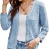 2024 Women's 3/4 Saonta Crochet Knit Button Down Cardigan Cropped Shrug Bolero Lightweight Sweaters Tops