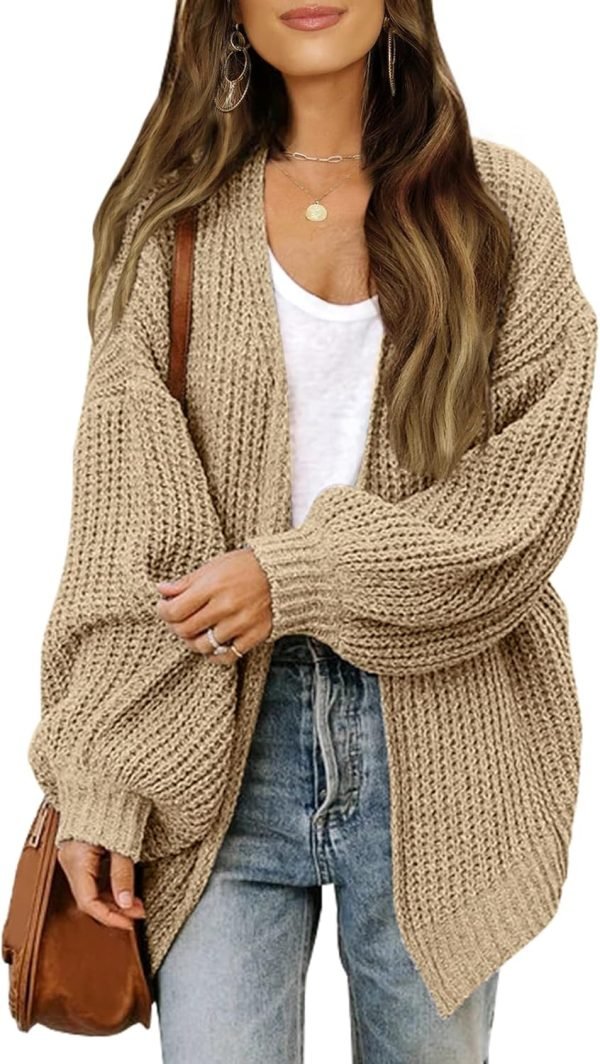 Women's 2024 Fall Open Front Long Lantern Saonta Cardigan Oversized Chunky Outwear with Pocket