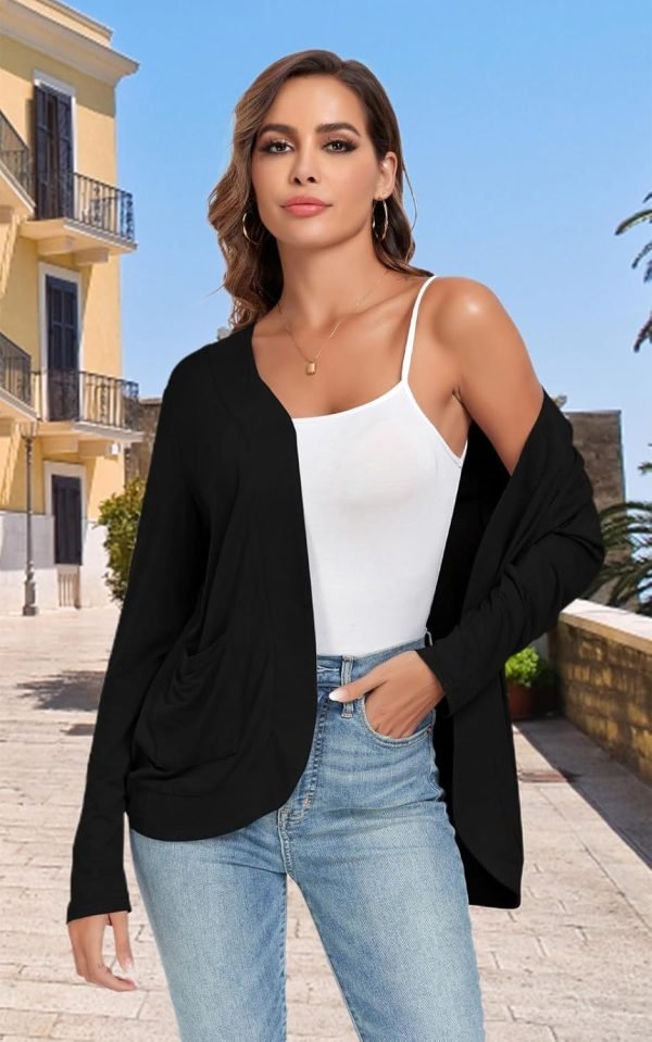 Women's Lightweight Cardigan with Pockets Long Saonta Open Front Cardigan for Women