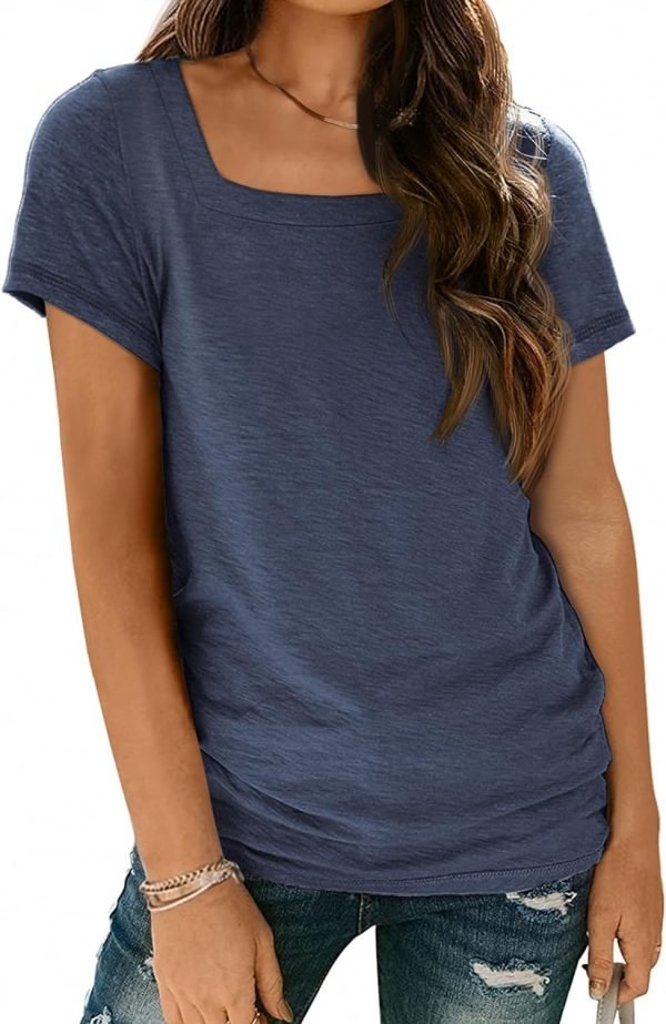 Womens Tops Casual Spring Summer Tshirts 2024 Short Saonta Square Neck Basic Tee Outfits
