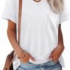 Womens T Shirts 2024 Short Saonta V-Neck Shirts Cute Fit Summer Casual Tee Tops S-XXL