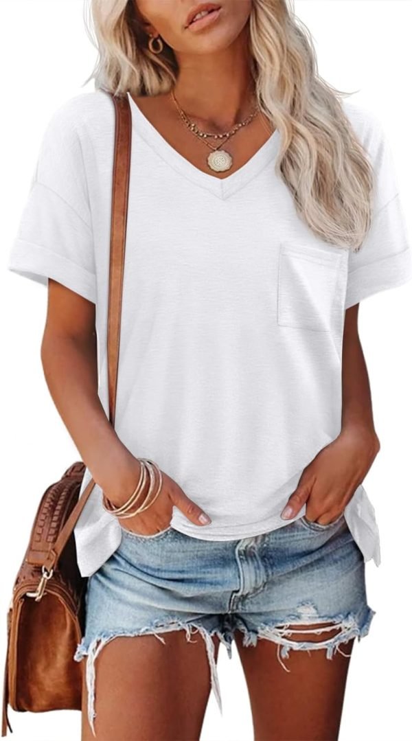 Womens T Shirts 2024 Short Saonta V-Neck Shirts Cute Fit Summer Casual Tee Tops S-XXL