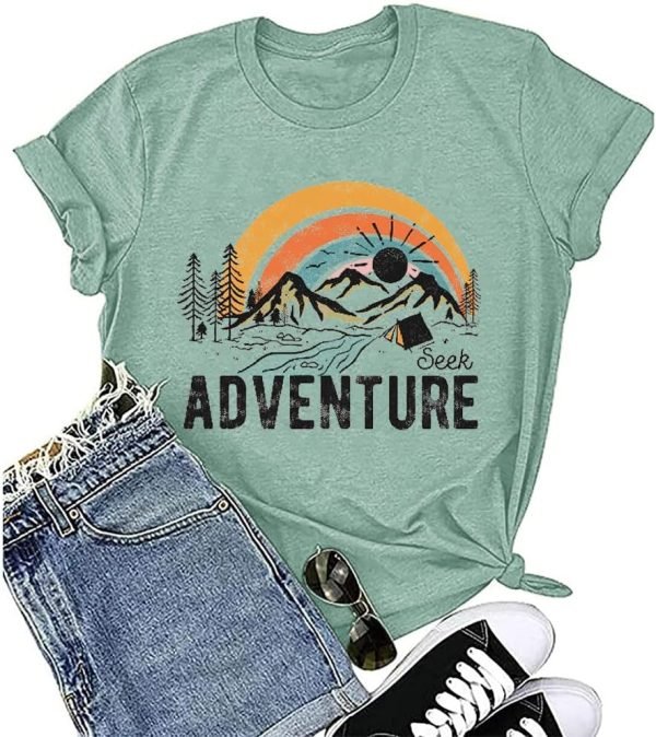 Women Mountain Adventure Workout Tanks Hiking Camping Graphic Athletic Saonta Funny Tee Tops