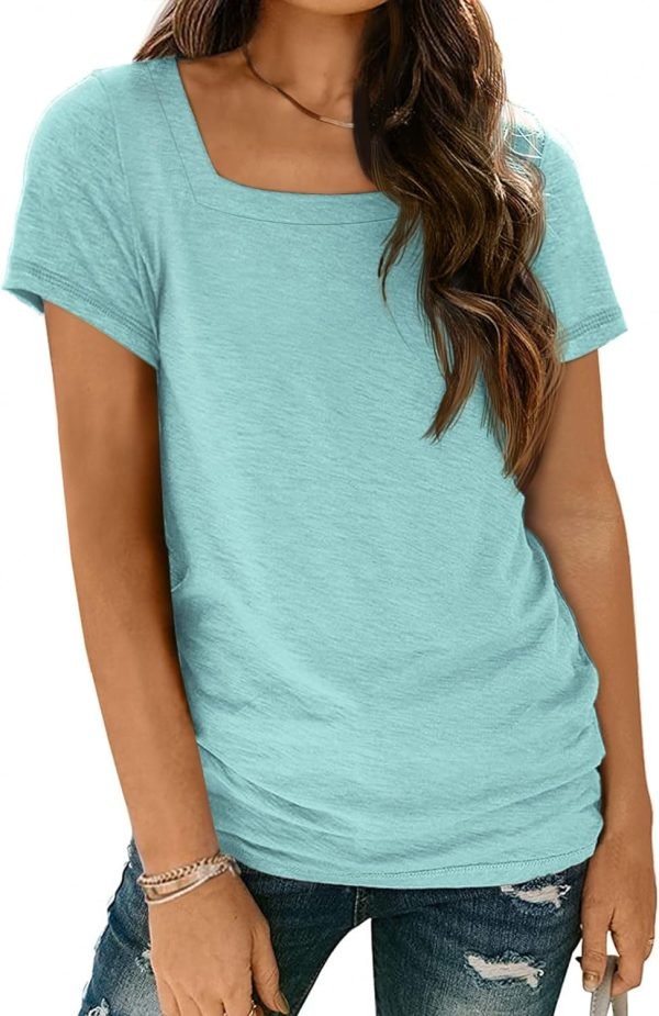 Womens Tops Casual Spring Summer Tshirts 2024 Short Saonta Square Neck Basic Tee Outfits