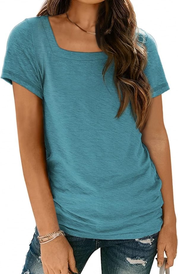 Womens Tops Casual Spring Summer Tshirts 2024 Short Saonta Square Neck Basic Tee Outfits