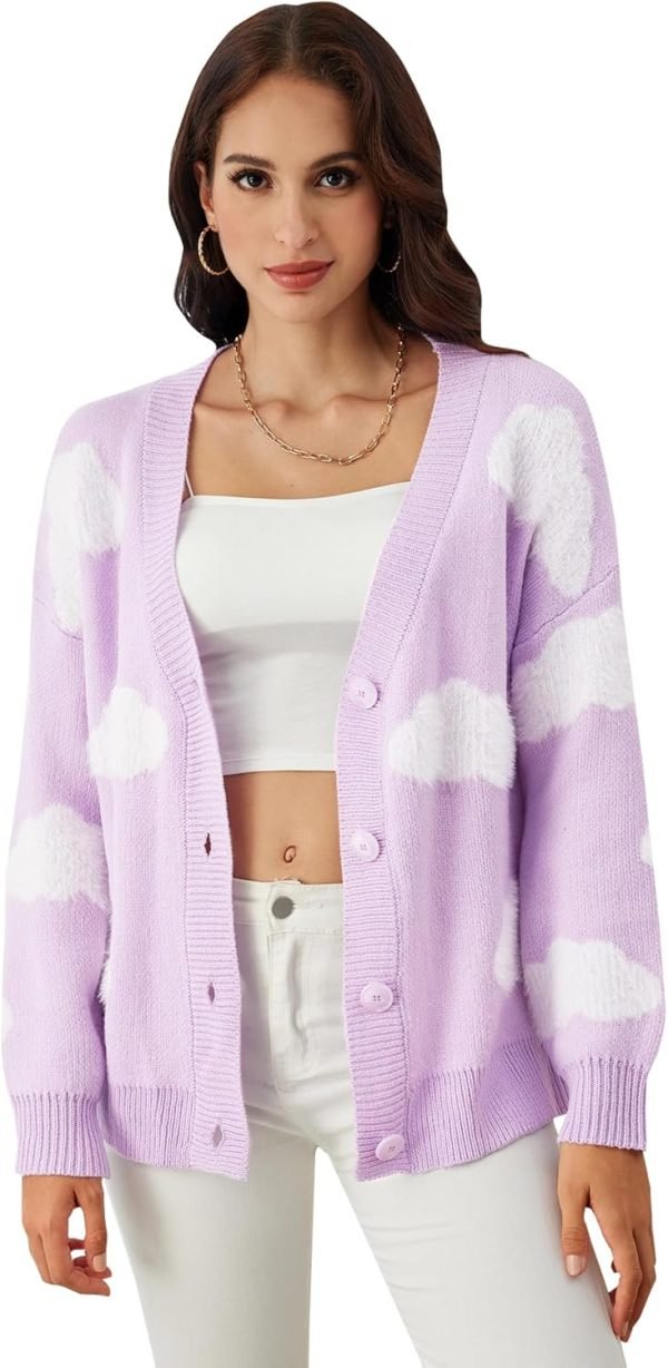 Women's Button Down V Neck Long Saonta Cloud Open Front Knit Cardigan Sweater