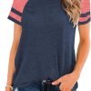 Womens Shirts Casual Tunic Tops Color Block Crewneck Summer Loose Fitting Workout Tee Shirts