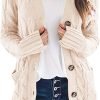 Womens Open Front Cardigan Fashion Button Down Cable Knit Chunky Outwear Coats