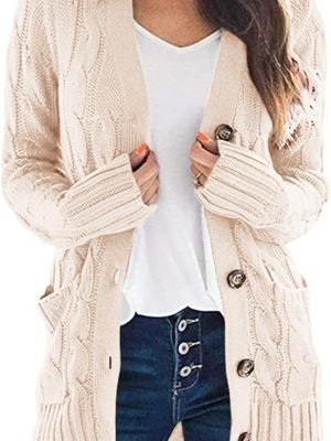 71B5I2AfVaL._AC_SL1500 Womens Open Front Cardigan Fashion Button Down Cable Knit Chunky Outwear Coats