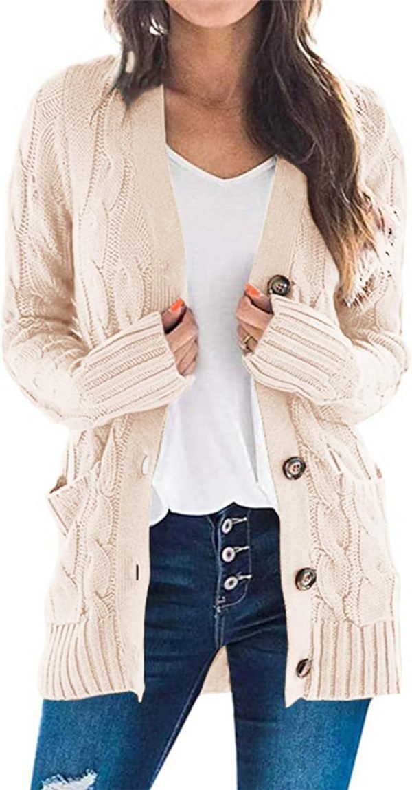 Womens Open Front Cardigan Fashion Button Down Cable Knit Chunky Outwear Coats