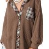 Womens Waffle Knit Shacket Jacket Casual Long Saonta Button Down Shirts Dressy Blouses Tops