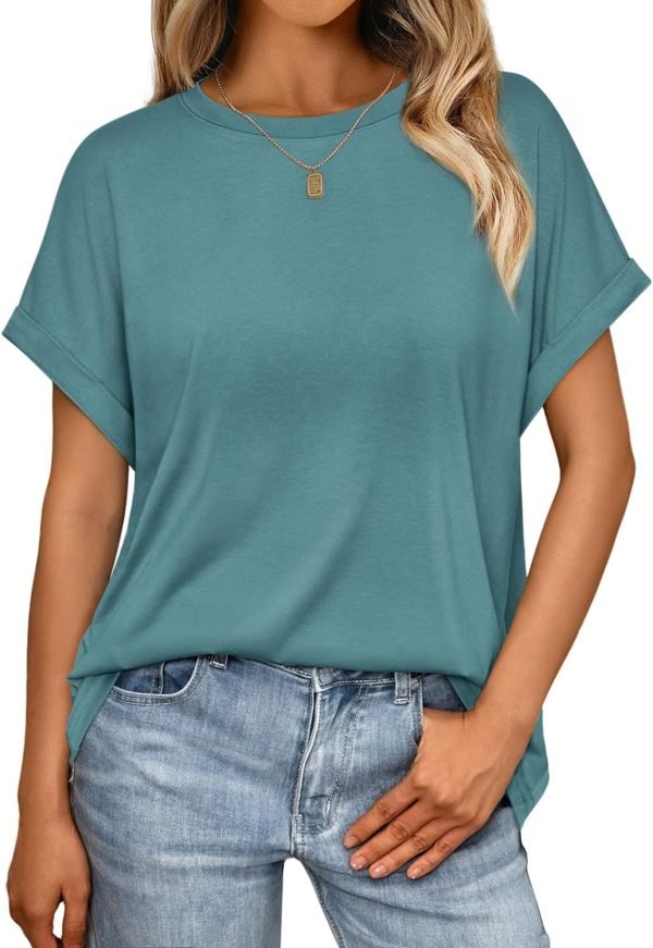 Women Tops Casual Basic T Shirts Loose Fit Crewneck Short Saonta Summer Outfits