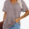 Womens T Shirts 2024 Short Saonta V-Neck Shirts Cute Fit Summer Casual Tee Tops S-XXL