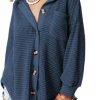 Womens Waffle Knit Shacket Jacket Casual Long Saonta Button Down Shirts Dressy Blouses Tops