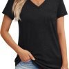 Womens T Shirts Short Saonta V Neck Tops with Pockets Summer Fashion Trendy Soft Casual Comfy Outfits Clothes 2024