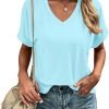 Women's Tshirts V Neck Short Saonta Summer Tops Casual Basic Tee Shirts
