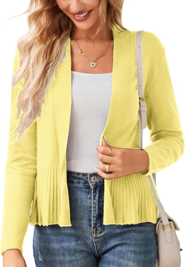 Women's Casual Draped Open Front Cropped Cardigan Long Saonta Sweater Peplum Knit Outwear