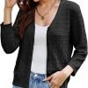 2024 Women's 3/4 Saonta Crochet Knit Button Down Cardigan Cropped Shrug Bolero Lightweight Sweaters Tops