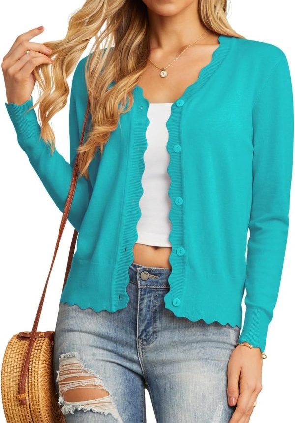 Women's Long Saonta V-Neck Button Down Cardigan Knit Shrugs Sweater