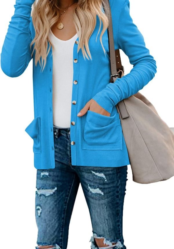 Women's Cardigans Button Down Solid Knit Loose Cardigans with Pockets
