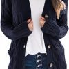 Womens Open Front Cardigan Fashion Button Down Cable Knit Chunky Outwear Coats