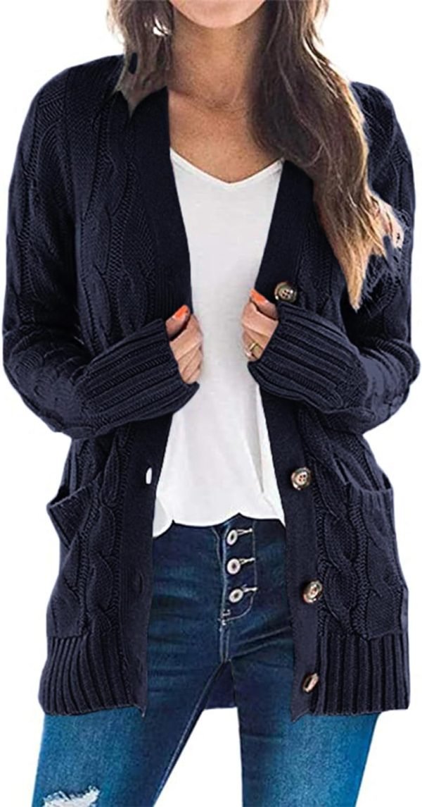 Womens Open Front Cardigan Fashion Button Down Cable Knit Chunky Outwear Coats