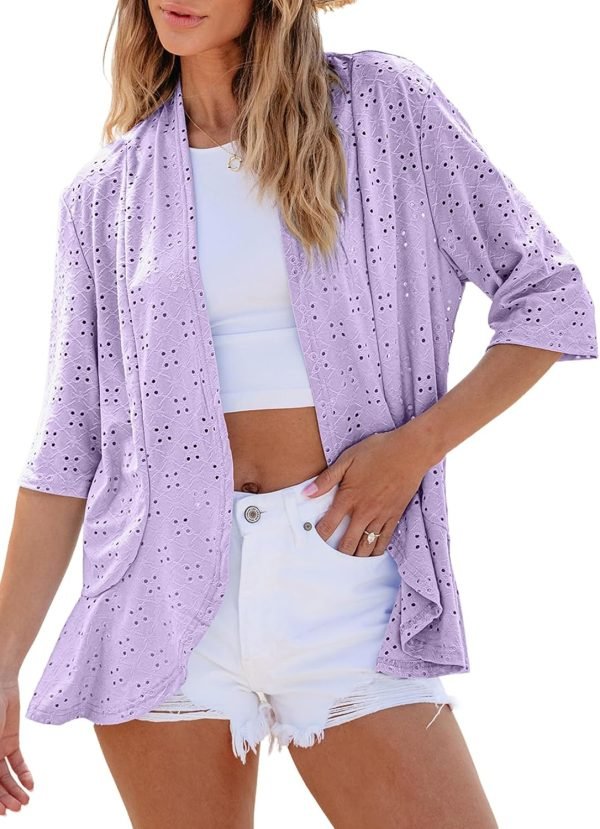 Lightweight Summer Cardigan for Women Spring Netted Knit Ruffle Half Saonta Kimono Cover Ups