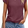 Womens Tops Casual Dressy Basic T Shirts Loose Fit Crewneck Cap Saonta Tee Summer Outfits 2024