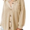 Womens Waffle Knit Shacket Jacket Casual Long Saonta Button Down Shirts Dressy Blouses Tops