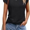 Womens Tops Casual Dressy Basic T Shirts Loose Fit Crewneck Cap Saonta Tee Summer Outfits 2024