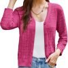 2024 Women's 3/4 Saonta Crochet Knit Button Down Cardigan Cropped Shrug Bolero Lightweight Sweaters Tops