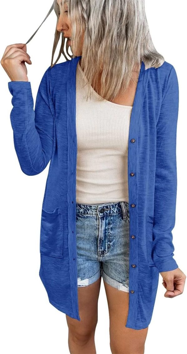 Women's Open Front Lightweight Cardigan Long Saonta Button Down Loose Outwear