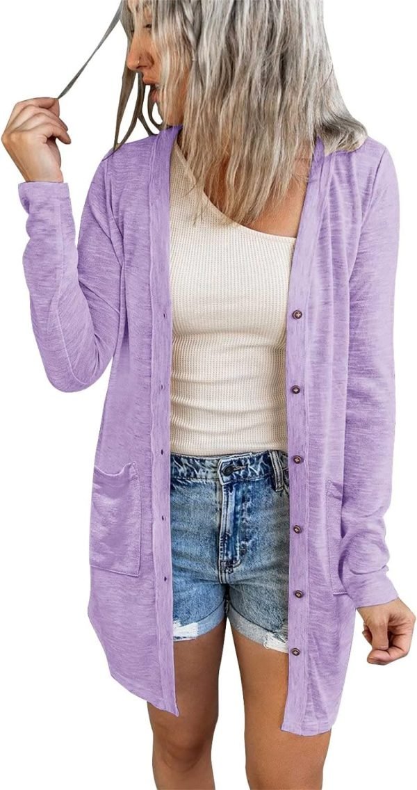 Women's Open Front Lightweight Cardigan Long Saonta Button Down Loose Outwear