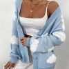 Women's Button Down V Neck Long Saonta Cloud Open Front Knit Cardigan Sweater