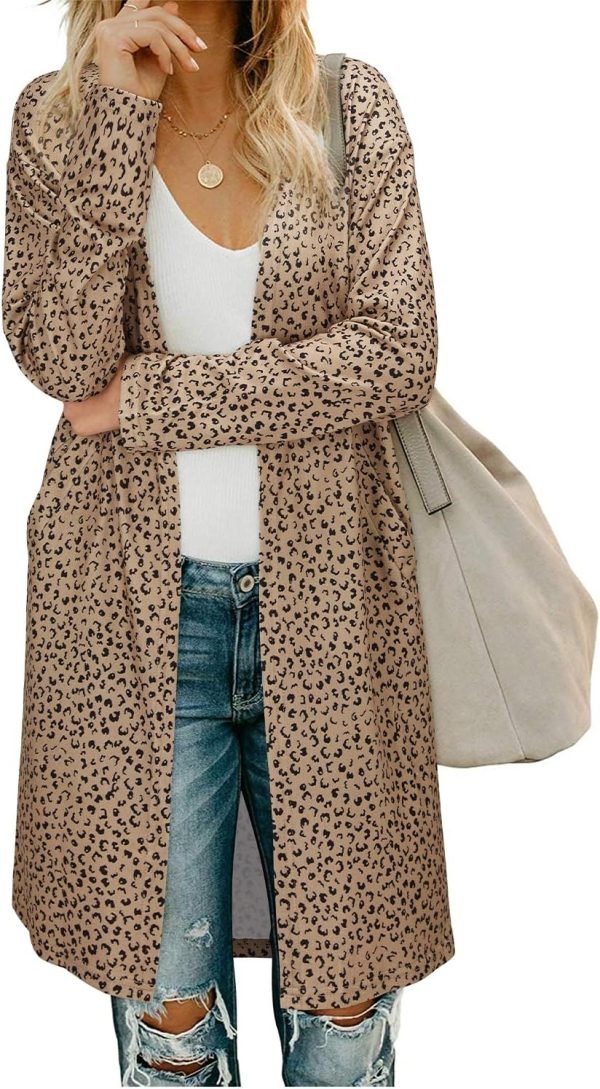 Women's Open Front Cardigan Shirt with Pockets Long Saonta Lightweight Coat