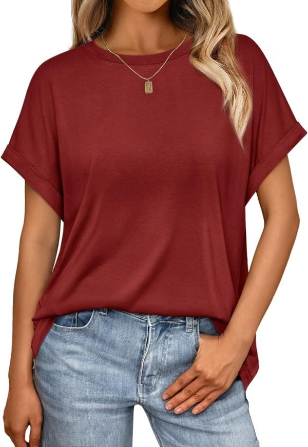 Women Tops Casual Basic T Shirts Loose Fit Crewneck Short Saonta Summer Outfits